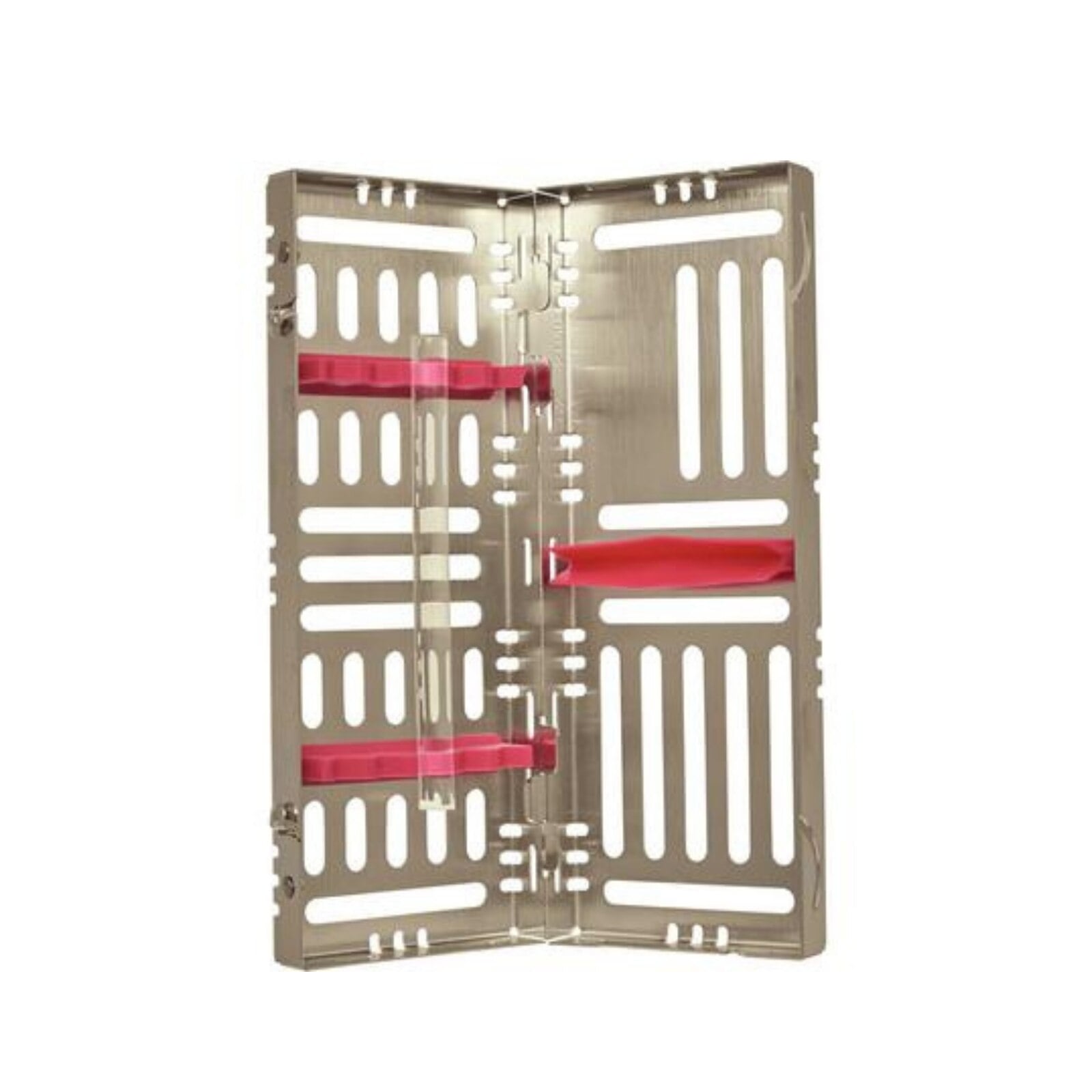 Nordent Sterilization Cassette, Stainless Steel, Easy-open Side Spring Latches, Small, 5 Instrument Capacity, 3"W x 8"L x 1.25"H, Raspberry