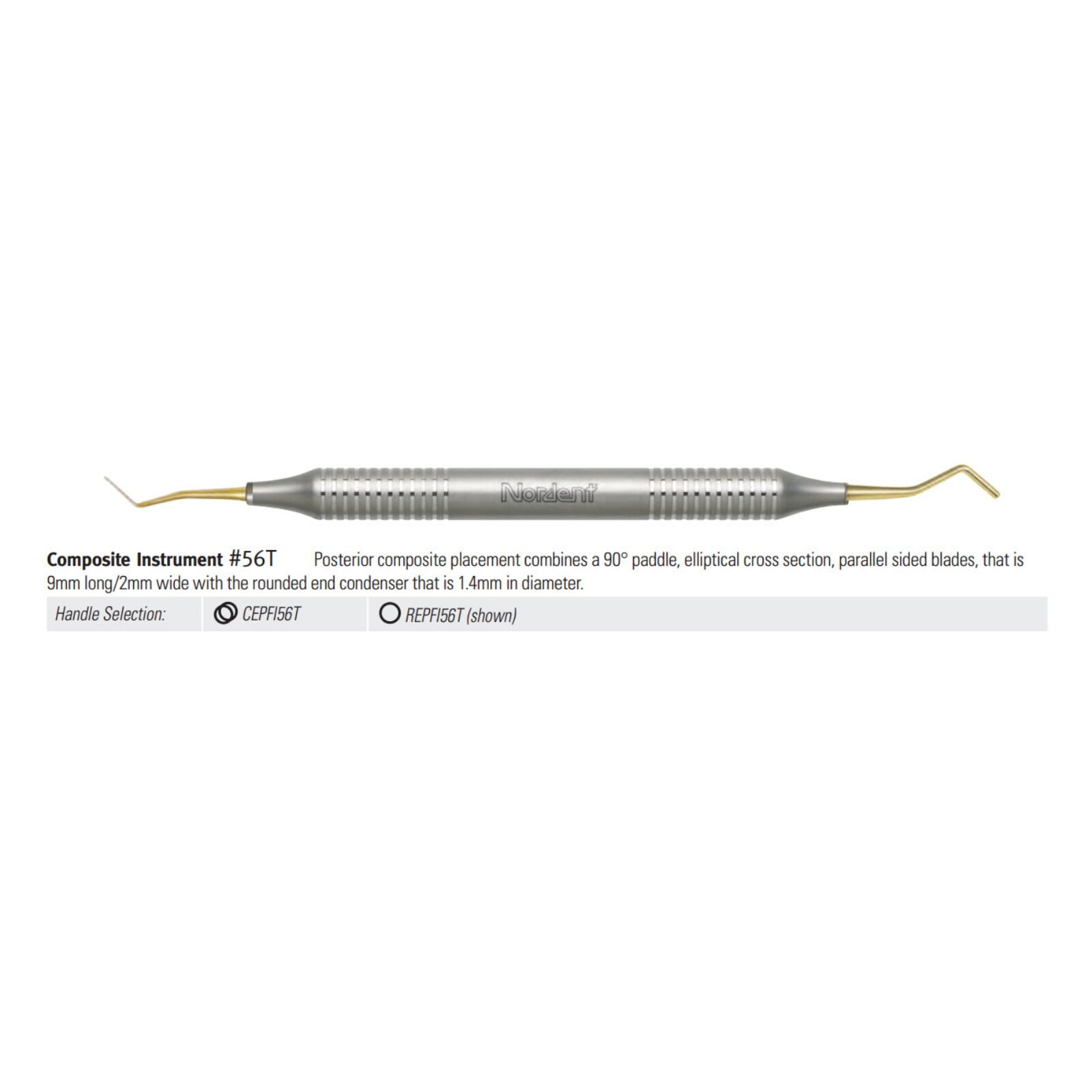 Nordent Titanium-Nitride Composite Placement Instrument, Double-Ended Paddle/Condenser #56, 1.4mm, DuraLite Round Handle