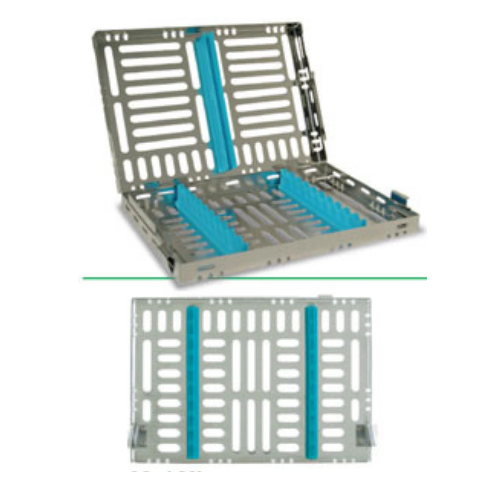 Nordent Sterilization Cassette, Stainless Steel, Medium, 10 Instrument Capacity, 5 1/2" W x 8" L x 1 1/4" H, Mint/Teal, Single-Sided, Easy-Open