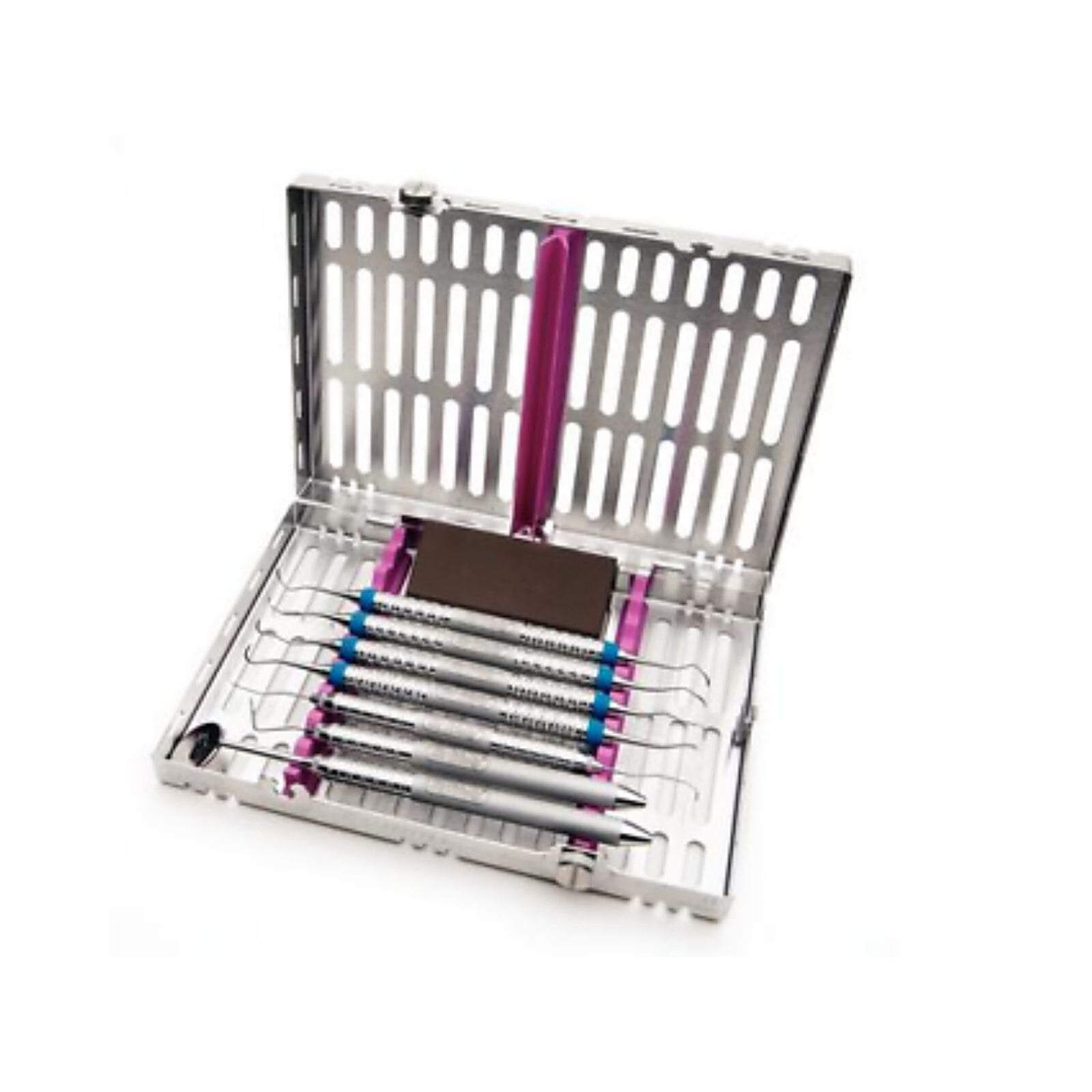 Nordent Sterilization Cassette, Medium, 10 Instrument Capacity, Stainless Steel, Raspberry/Fuscia, Single-Sided, 5 1/2" W x 8" L x 1 1/4" H