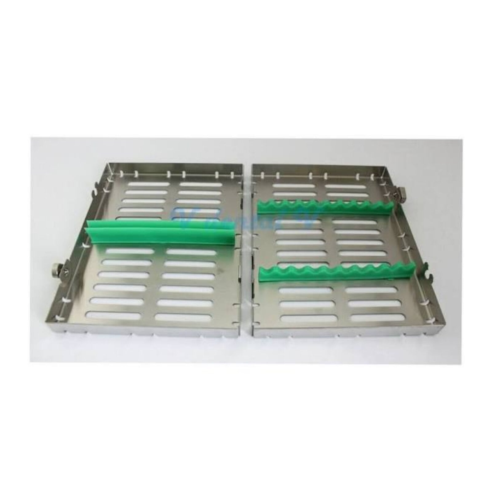 Nordent Sterilization Cassette, Medium, 10 Instrument Capacity, Stainless Steel, Light Green, Single-Sided, 5 1/2" W x 8" L x 1 1/4" H