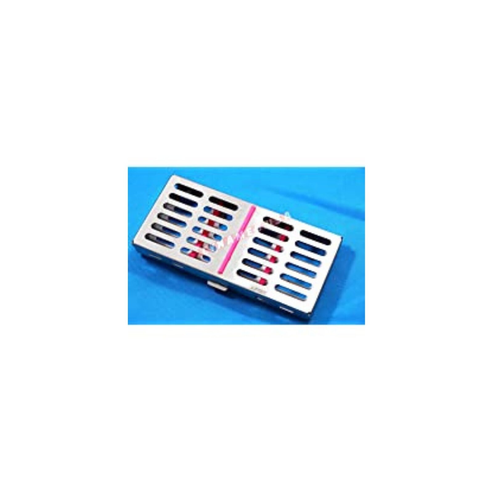 Nordent Sterilization Cassette, Stainless Steel, Single-Sided, Medium, 5 Instruments with Divider, Raspberry/Fuscia, 5.5"W x 8"L x 1.25"H