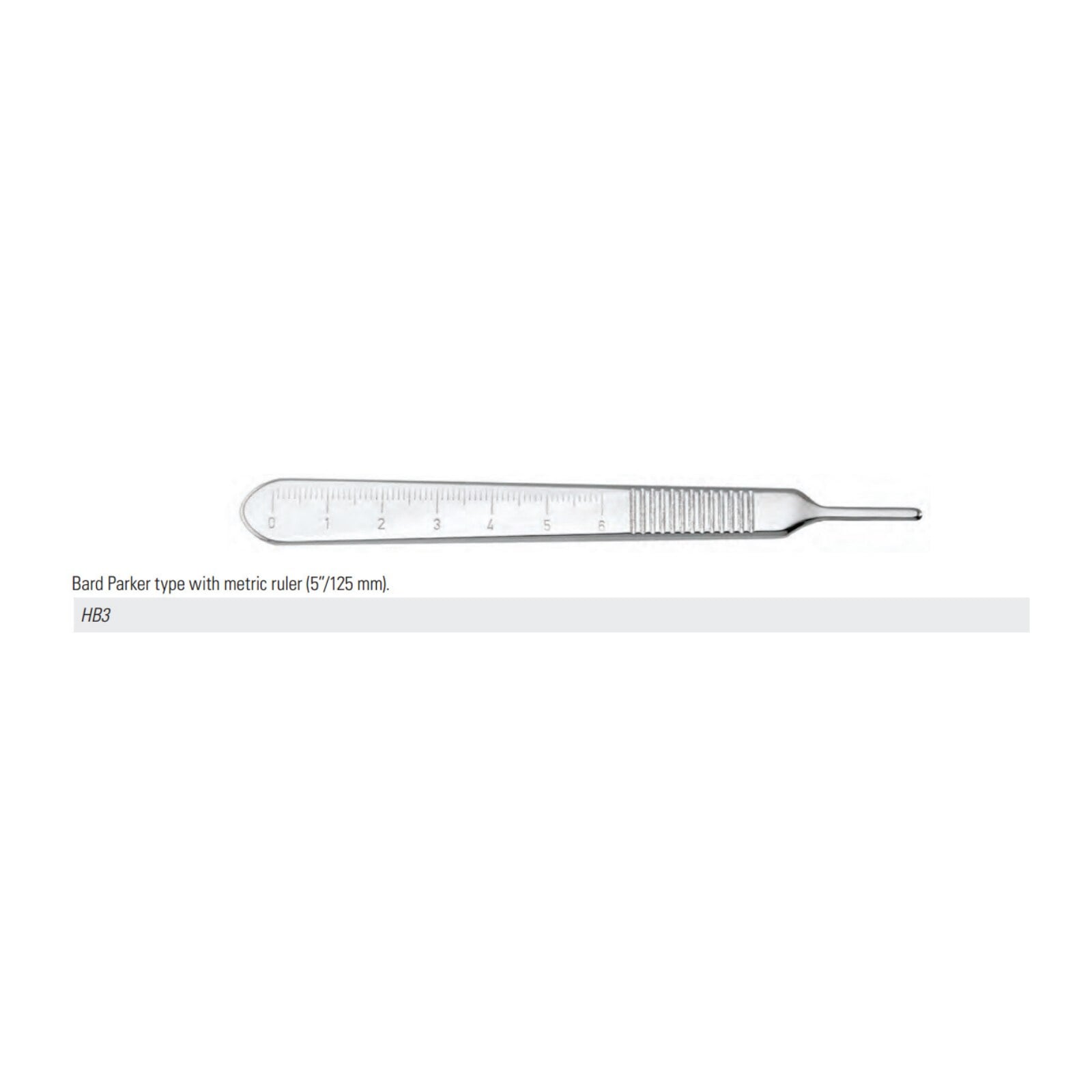Nordent Scalpel Blade Handle, Flat #3, Single End, with Metric Ruler, 5" (125 mm), Stainless Steel