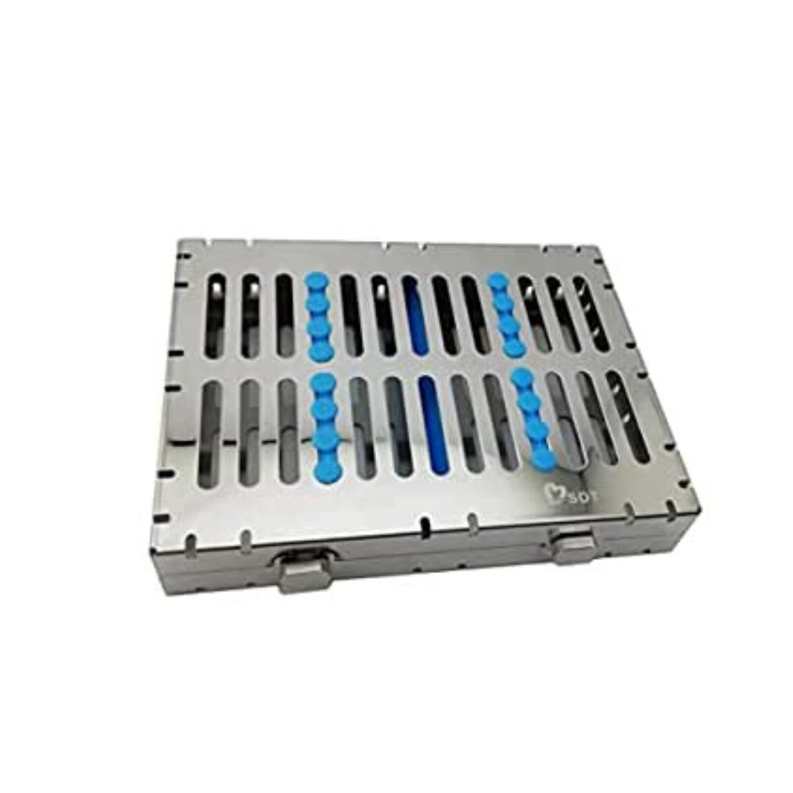 Nordent Large Sterilization Cassette, 13 Instruments with Divider, Blue, Stainless Steel, 8"W x 11"L x 1.25"H