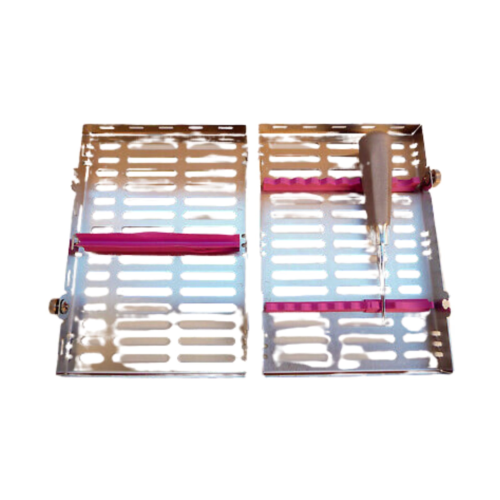 Nordent Large Sterilization Cassette, 13 Instrument Capacity with 4"x8" Open Area, Raspberry, Single-Sided with Divider