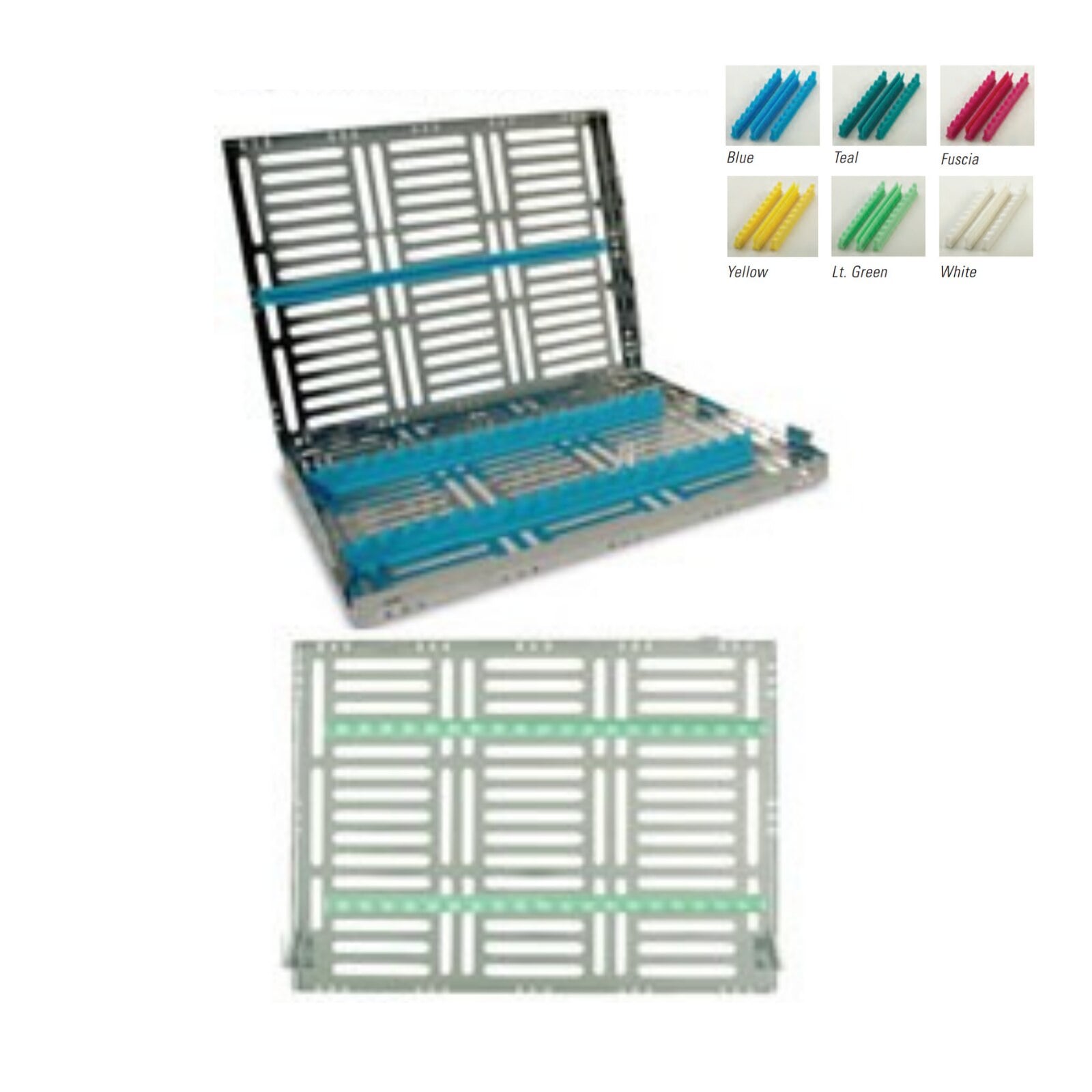 Nordent Large Single-Sided Sterilization Cassette, 15 Instruments with Divider, Fuscia/Raspberry, Stainless Steel, 8"W x 11"L x 1.25"H