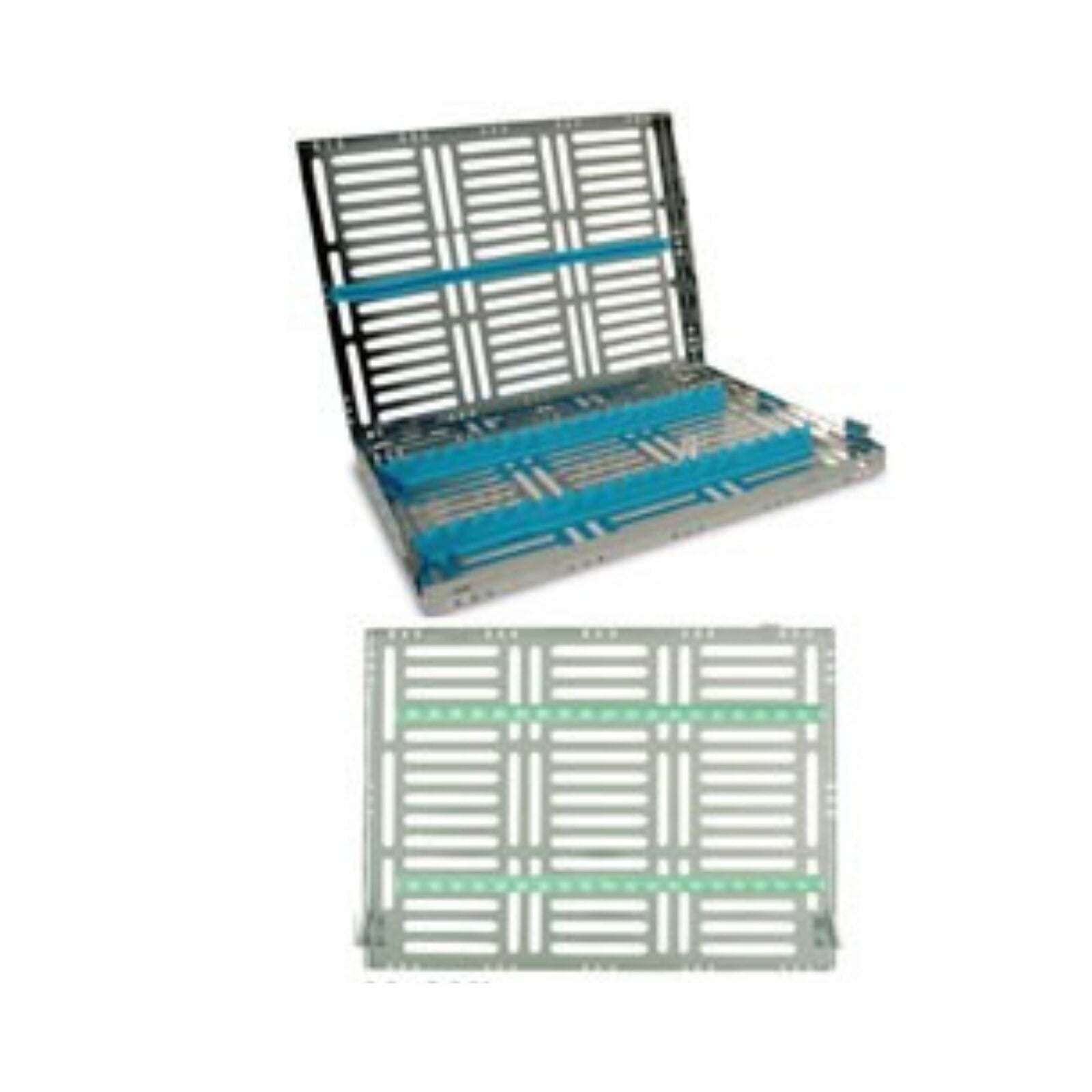 Nordent Large Sterilization Cassette, 15 Instruments with Divider, Single-Sided, Light Green, Stainless Steel, 8"W x 11"L x 1.25"H