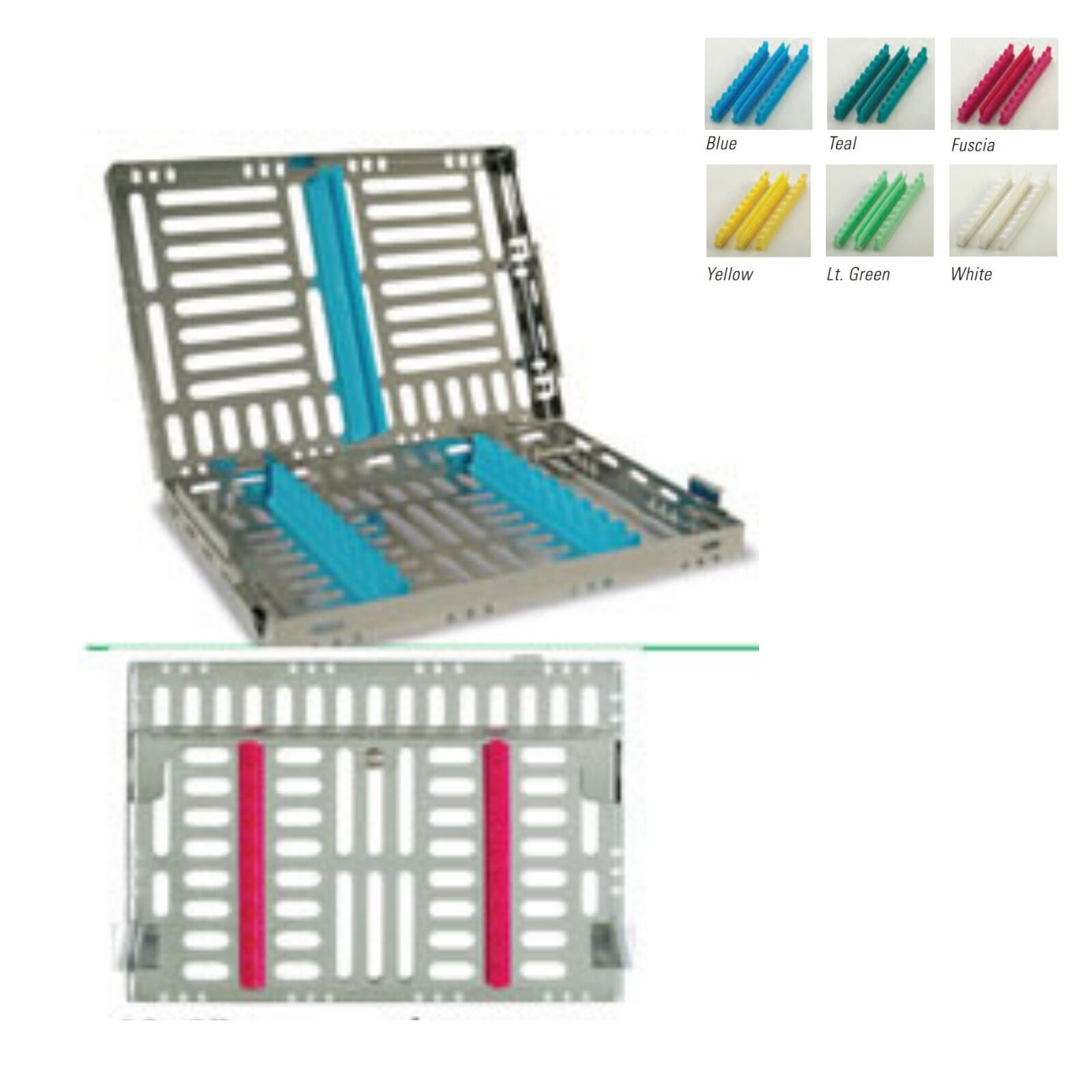 Nordent Large Single-Sided Sterilization Cassette, 8 Instruments with Divider, Teal/Spearmint, Stainless Steel, 8"W x 11"L x 1.25"H