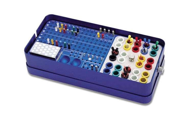 Dentsply Sirona Maillefer Split Kit Endo Organizer, Anodized Aluminum, 139 Instrument Holes, 28 Vials, 216 mm x 102 mm x 50 mm, 1/Pkg, 671996