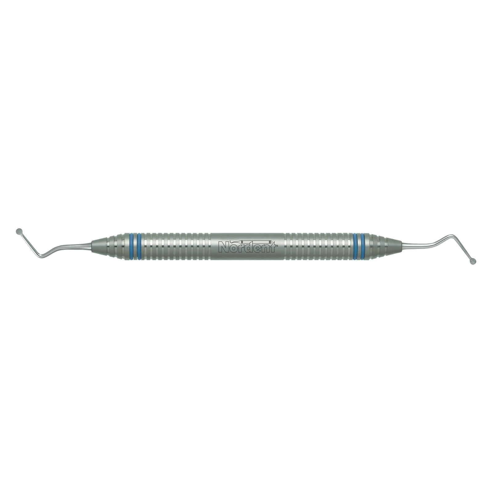Nordent #14 (20) Long Shank Spoon Excavator, Double End, 2.4 mm Head, 10 mm Shank, 53° Angle, DuraLite® ColorRings™ Handle, Stainless Steel