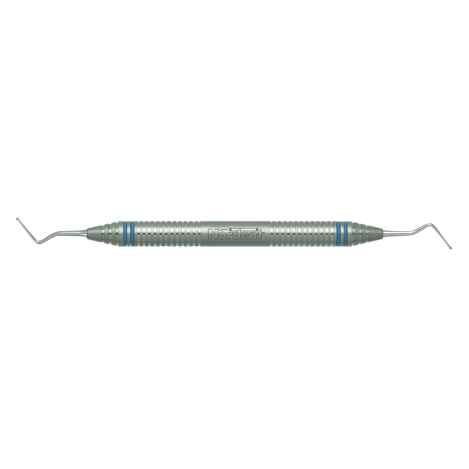 Nordent Excavator DE Long Shank Spoon #11S, 1.0 mm Head, 10 mm Shank, 53° Angle, DuraLite ColorRings Handle, Stainless Steel, Double End