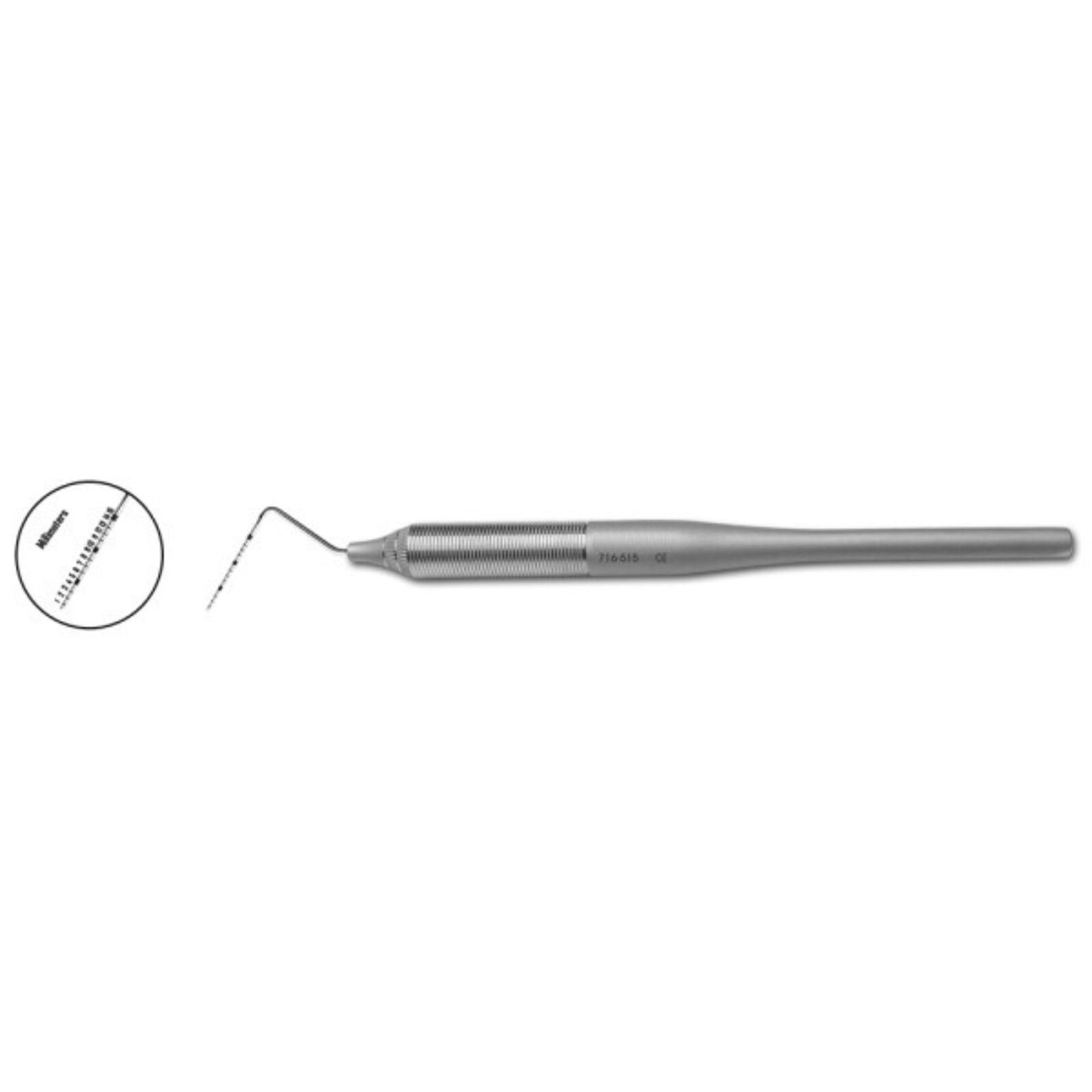 A. Titan Instruments Single-Ended Color-Coded Probe, Markings at 3-6-8-11mm, Stainless Steel