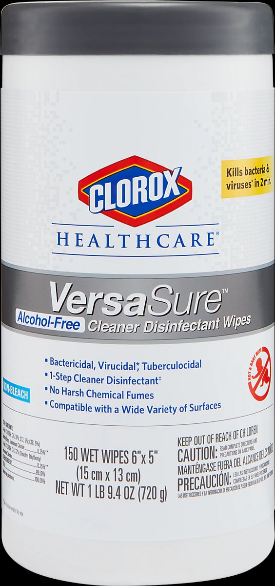 Clorox Healthcare VersaSure Alcohol-Free Cleaner Disinfectant Wipes, 6" x 5", 150/Can, 31758