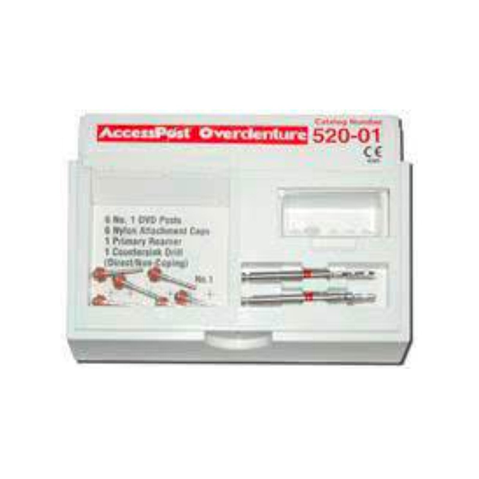 AccessPost Overdenture Stainless Steel Refills, Size 1, Red, 6/Kit