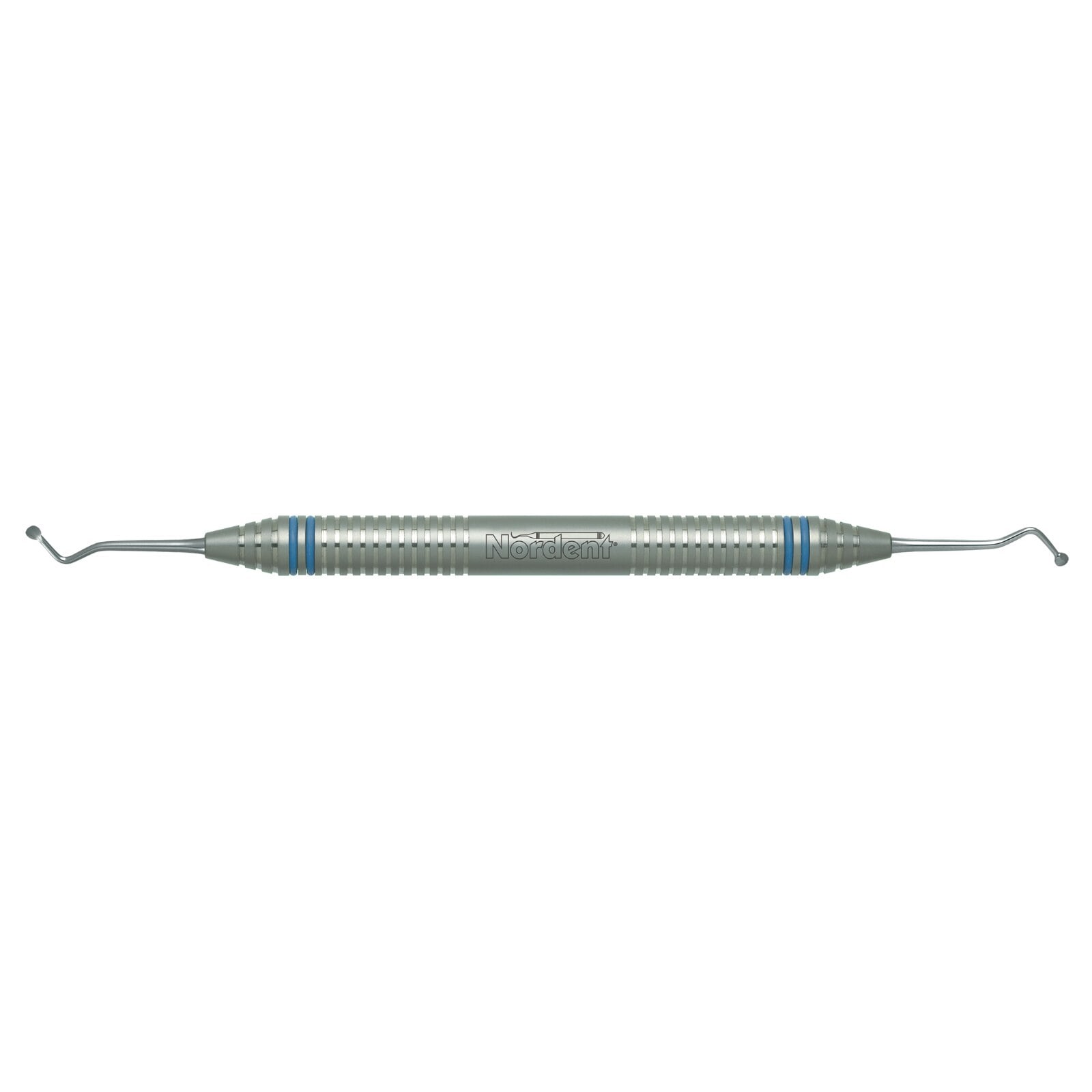 Nordent Excavator DE Spoon #4 (Size #20), 2.4 mm Head, 6.0 mm Shank, 50° Angle, DuraLite ColorRings Handle, Stainless Steel, Double End