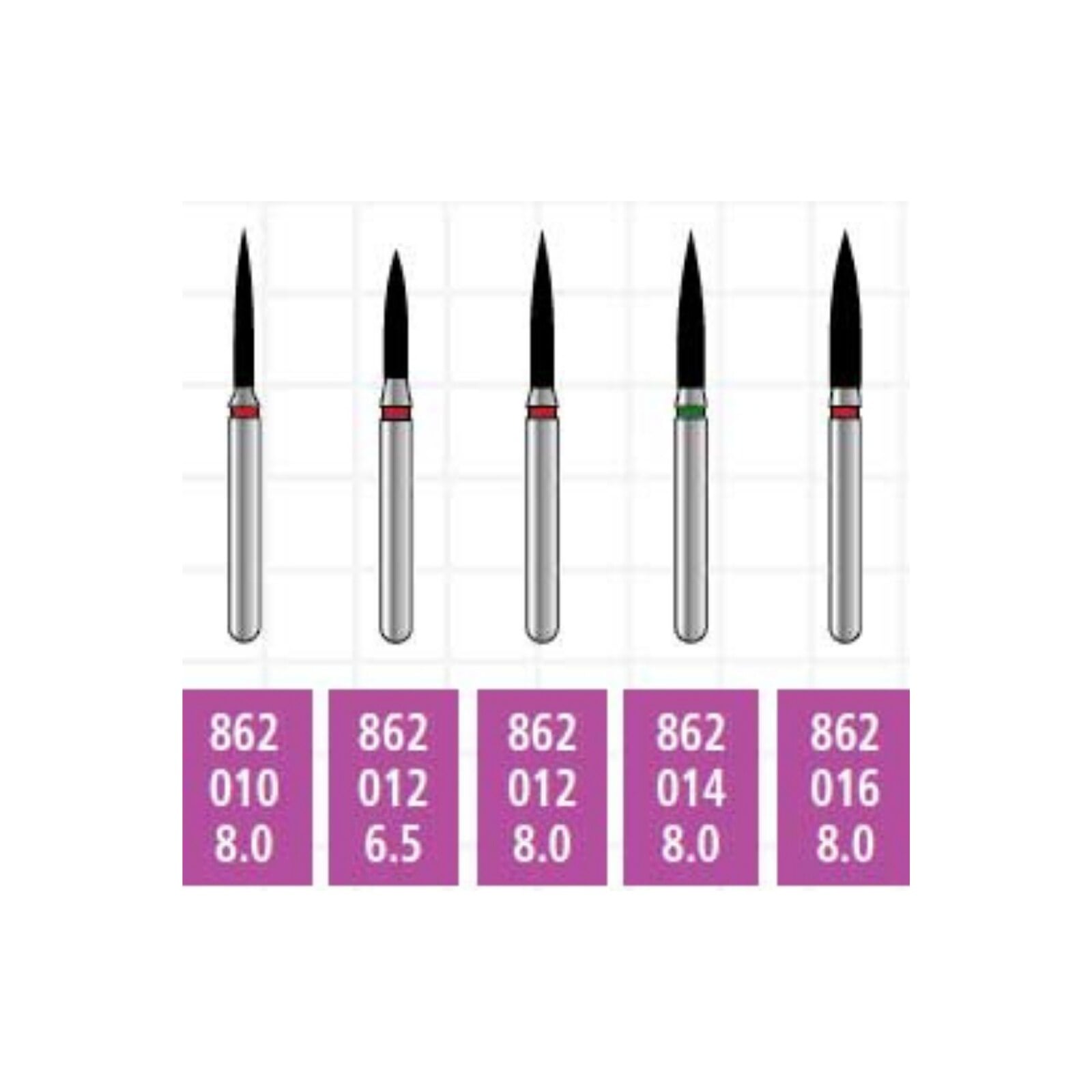 Alpen x1 Sterile Single-Use Diamond Bur, FG, Flame #862-012, Coarse, Green, 1.2 mm, 25/Pk, X862C012