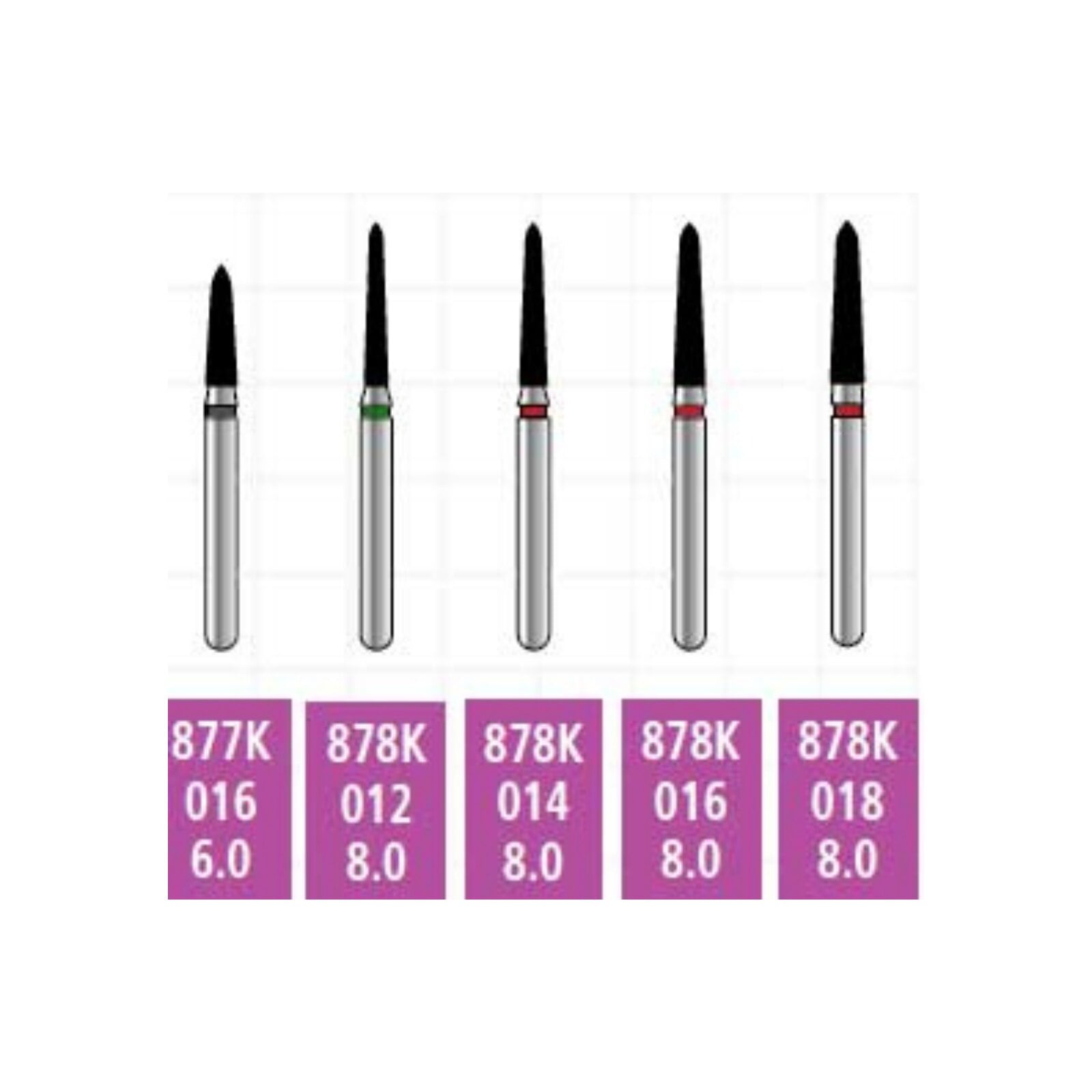 Alpen x1 Sterile Single-Use Diamond Bur, FG, Modified Beveled Cylinder, Fine, #878-012, 1.2 mm Diameter, 8.0 mm Length, 25/Pk, X878F012