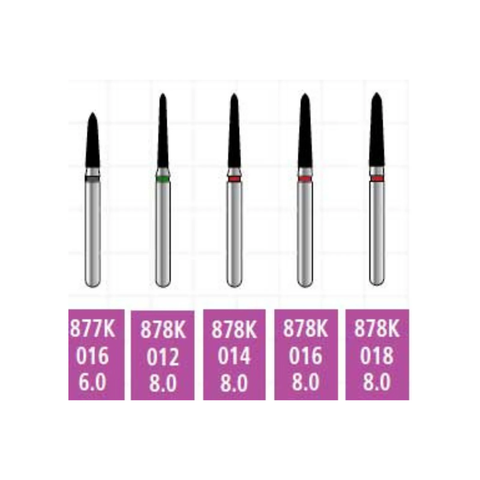 Alpen x1 Sterile Single-Use Diamond Bur, FG #878K-016, Fine Grit, Curettage/Pointed Taper, 25/Pk, X878KF016