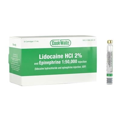 Cook-Waite Lidocaine HCl 2% & Epinephrine 1:50,000 Injection, 50 Cartridges, 99169