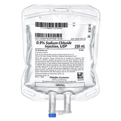 Grifols Sodium Chloride 0.9% Injection USP, 250mL IV Bags, 28/Case, 41-10250