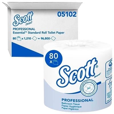 Scott Professional 1-Ply Standard Roll Toilet Paper, 1,210 Sheets per Roll, 80 Rolls/Case, 05102