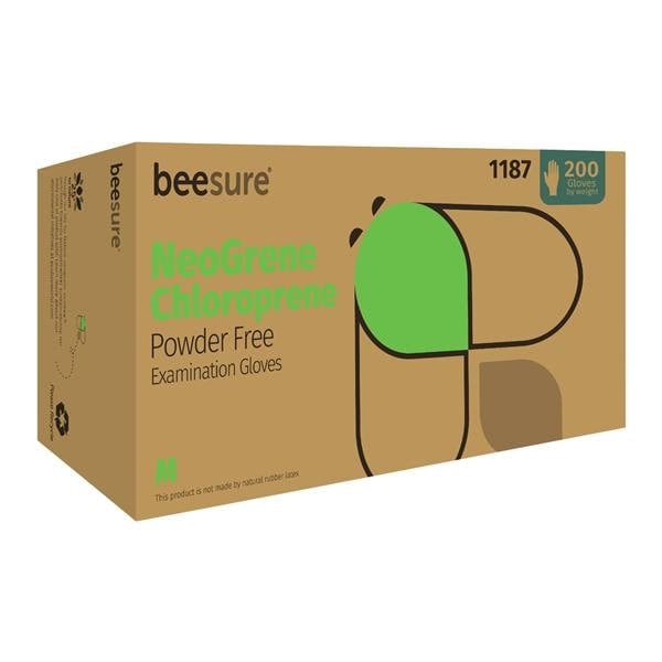 BeeSure NeoGrene Chloroprene Powder-Free Exam Gloves, Medium, Green, 200/Box, BE1187