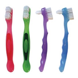 OraLine Denture Brush, Dual Headed, 12 mil Dupont Tynex Bristles, Assorted Colors, 120/Case