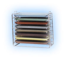 Plasdent Metal Tray Rack, Chrome, Size E, Stackable, Long Side Loading, Holds 8 Trays, 16-1/4" x 9-3/4" x 14-1/8"