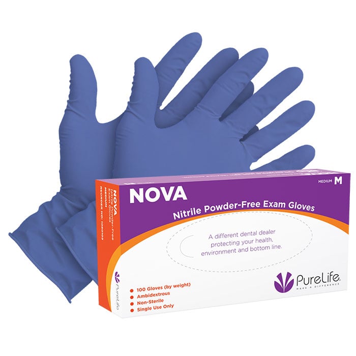 Nova Nitrile Powder-Free Examination Gloves, Textured Fingertips, Violet-Blue, X-Small, 100/Box