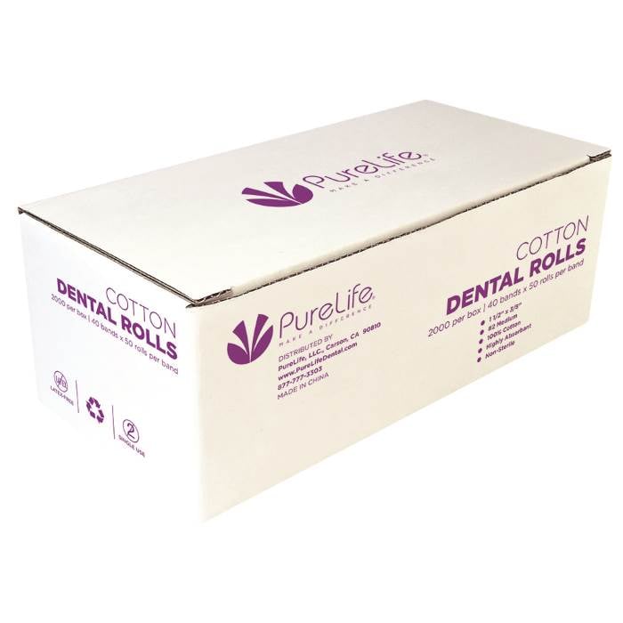 PureLife Cotton Rolls, Medium, 1.5" Length, 100% Cotton, 2000/Box