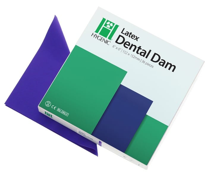 Hygenic Dental Dam, Latex, Powder-Free, 5" x 5", Green, Medium, 52/Box