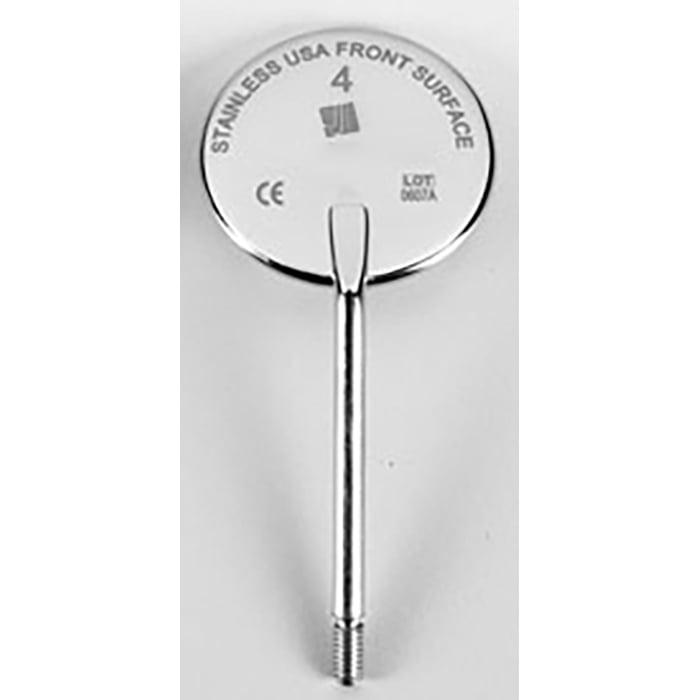 PureLife Mirrors - #4 Simple Stem, Rhodium Coated Front Surface Mouth Mirror, Stainless Steel, 12/Box