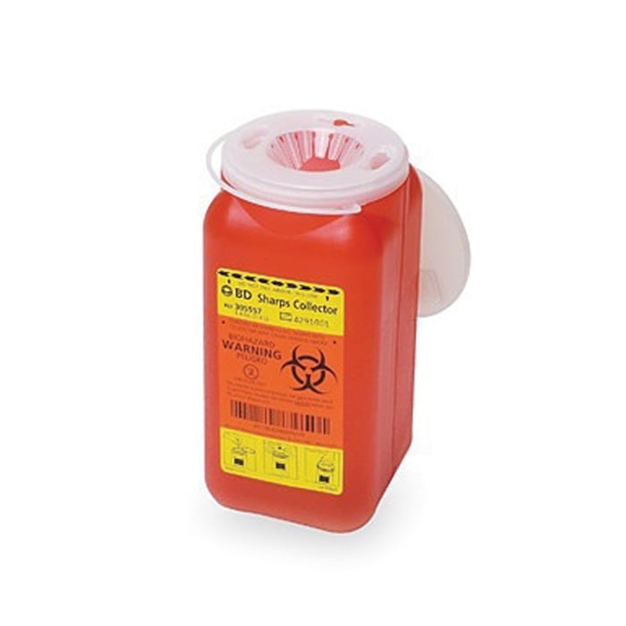 BD Sharps Collector X-Large, 5 Gallon (19.7 Qt.), Large Funnel/Vent Cap, Red, 305477