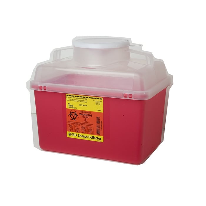 BD Nestable Sharps Collector, 14 Quart, Clear Top, Funnel Cap