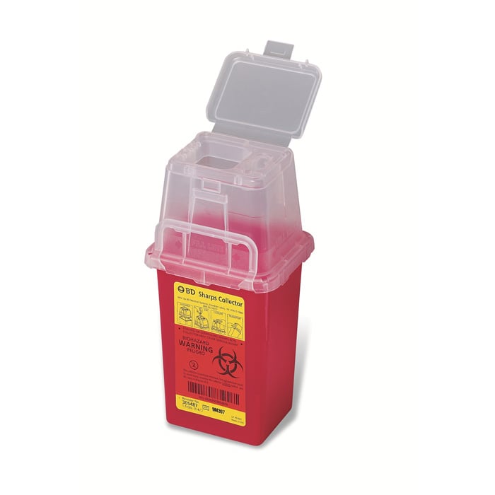 BD Phlebotomy Sharps Collector, 1.5 Quart, Removal Port Top, Red, 305487