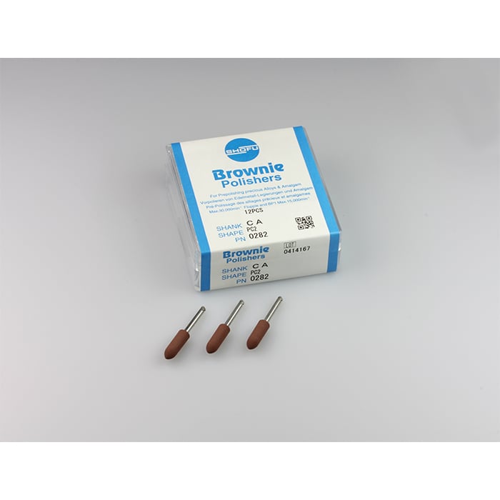 Brownie Polishers, FG Mini-Point, Pre-Polishing, Size #030, Brown, 12/Box, 0413