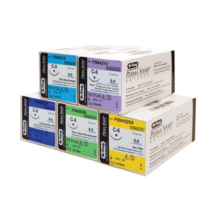 Hu-Friedy Perma Sharp® Sutures, Non-Absorbable Black Monofilament Nylon, 4-0, C-6 Needle, 3/8 Circle, 18", 12/Box, PSN662N