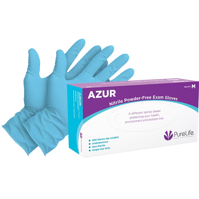 Azur Nitrile Powder-Free Examination Gloves, Textured Fingertips, Blue, X-Large, 180/Bx