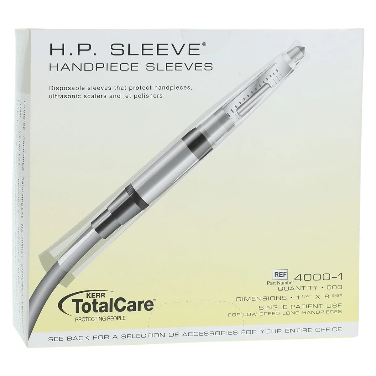 Kerr TotalCare Pinnacle Handpiece Sleeve, Straight, Clear Plastic, 1-1/4" x 10", 500/Box, Model 4000 - HP Sleeve STR S/S Box of 500 - Image 1