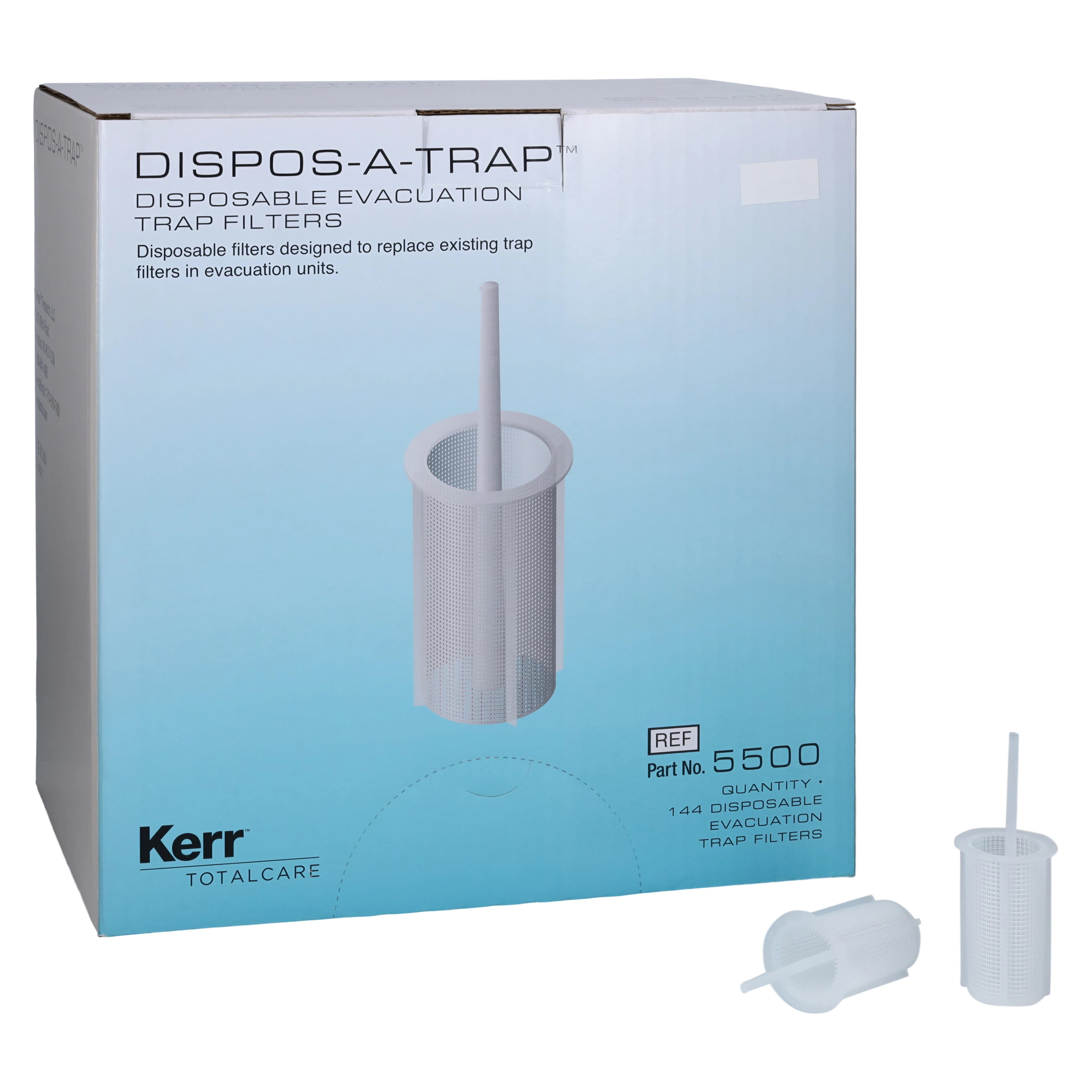 Kerr TotalCare Dispos-A-Trap Disposable Evacuator Trap, Model 5500, 1-1/4" Diameter, for A-dec Cascade & Performer, 144/Box - Dispos-a-Trap - 1-1/4" Box of 144 - Image 1