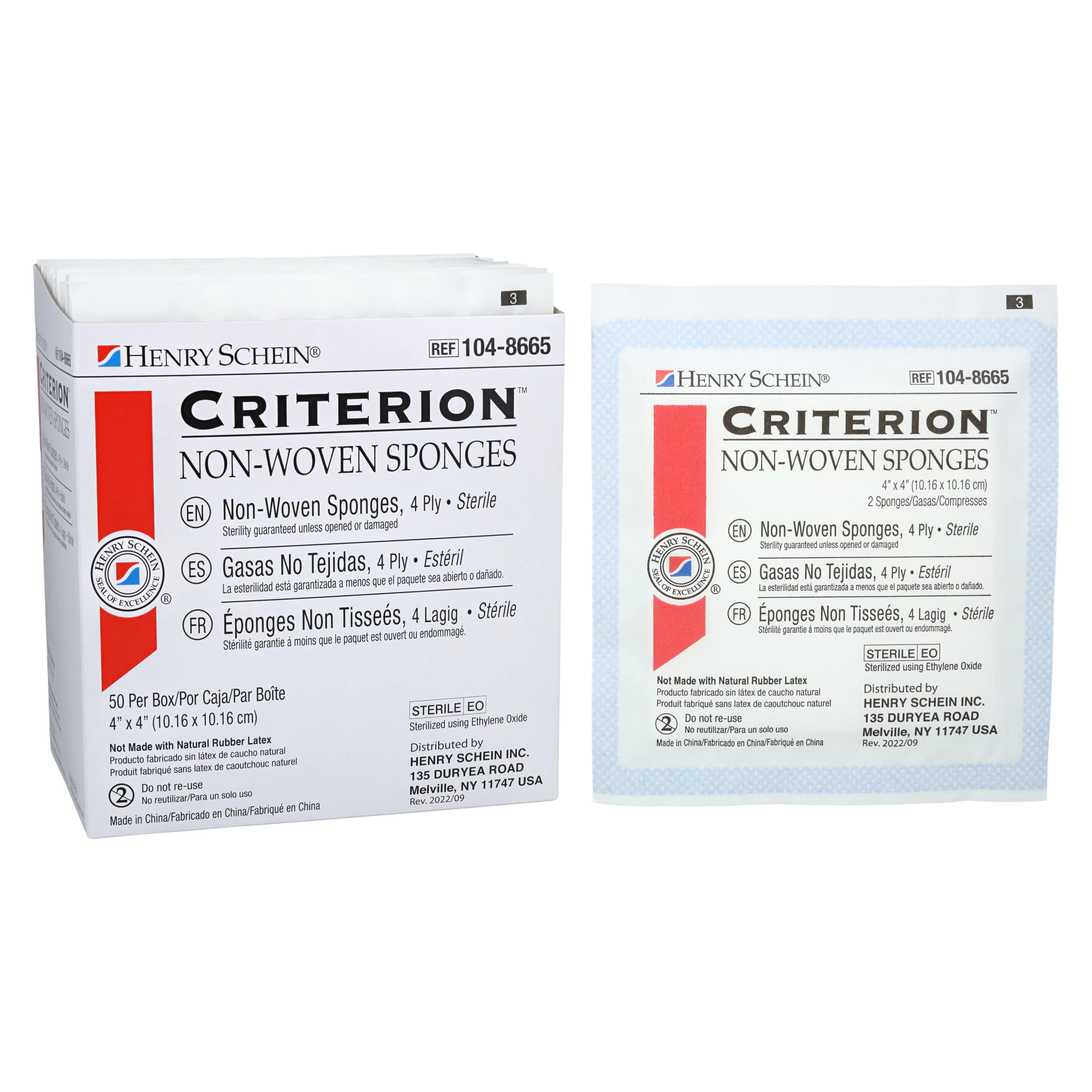 Criterion Non-Woven Sterile 4-Ply Sponges, 4" x 4", Rayon/Polyester Blend, Latex-Free, 50/Pk - Criterion Non-Woven Sterile 4-Ply Sponges - Image 1