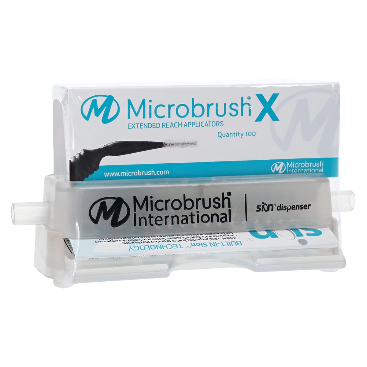 Microbrush X Extended Reach Applicators, Extra-Thin Bendable Tips, Black, 100/Pk with Dispenser, MPX - Microbrush X Extended Reach Applicators 100/Pk w/Dispenser - Image 1