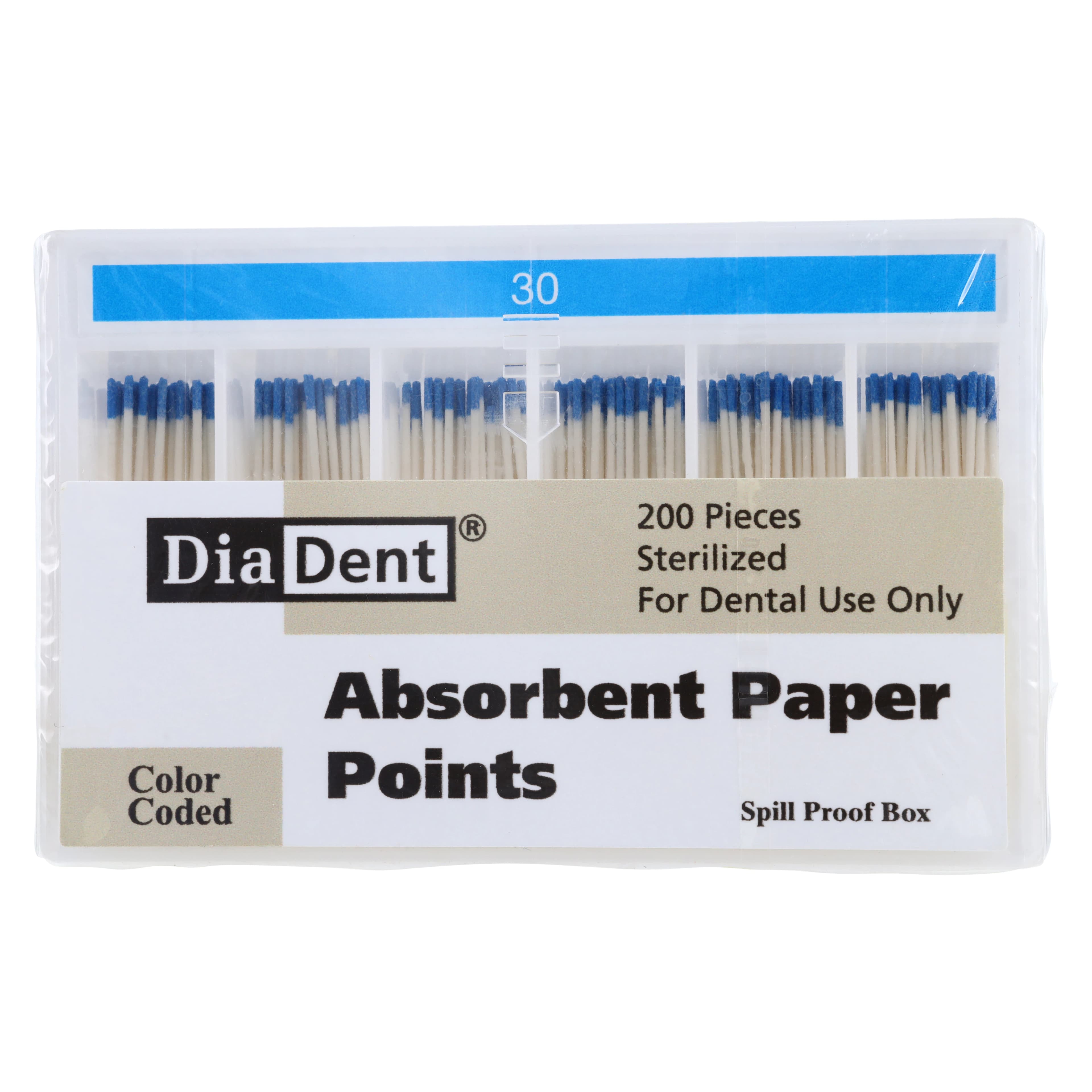 DiaDent Absorbent Paper Points #30, Blue, .02 Taper, Non-Marked, Spill-Proof Box of 200 - #30 Blue .02 Taper DiaDent Non-Marked Absorbent Paper Points Spill Proof Box of 200 - Image 1