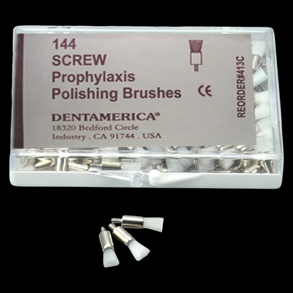 Dentamerica Screw-Type Prophy Brush, Flat Tip, Metal Shank, White, 144/Pkg, #416 - Screw Prophy Brushes (Metal Shank, Flat) - Image 1