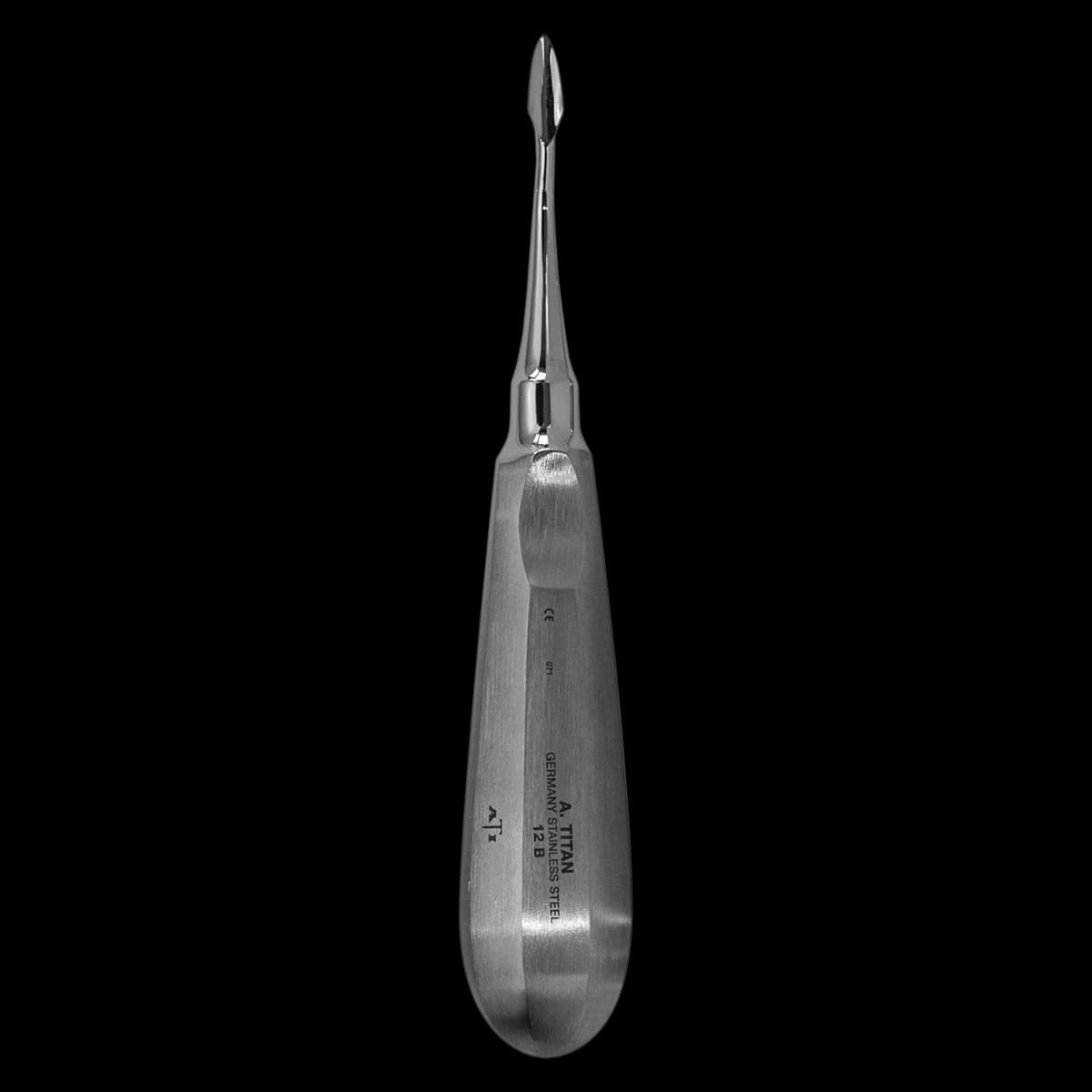A Titan Instruments Molar Root Elevator 12B, Single End, 15.5cm, German Stainless Steel, Each - Molar Root Elevator - Image 1