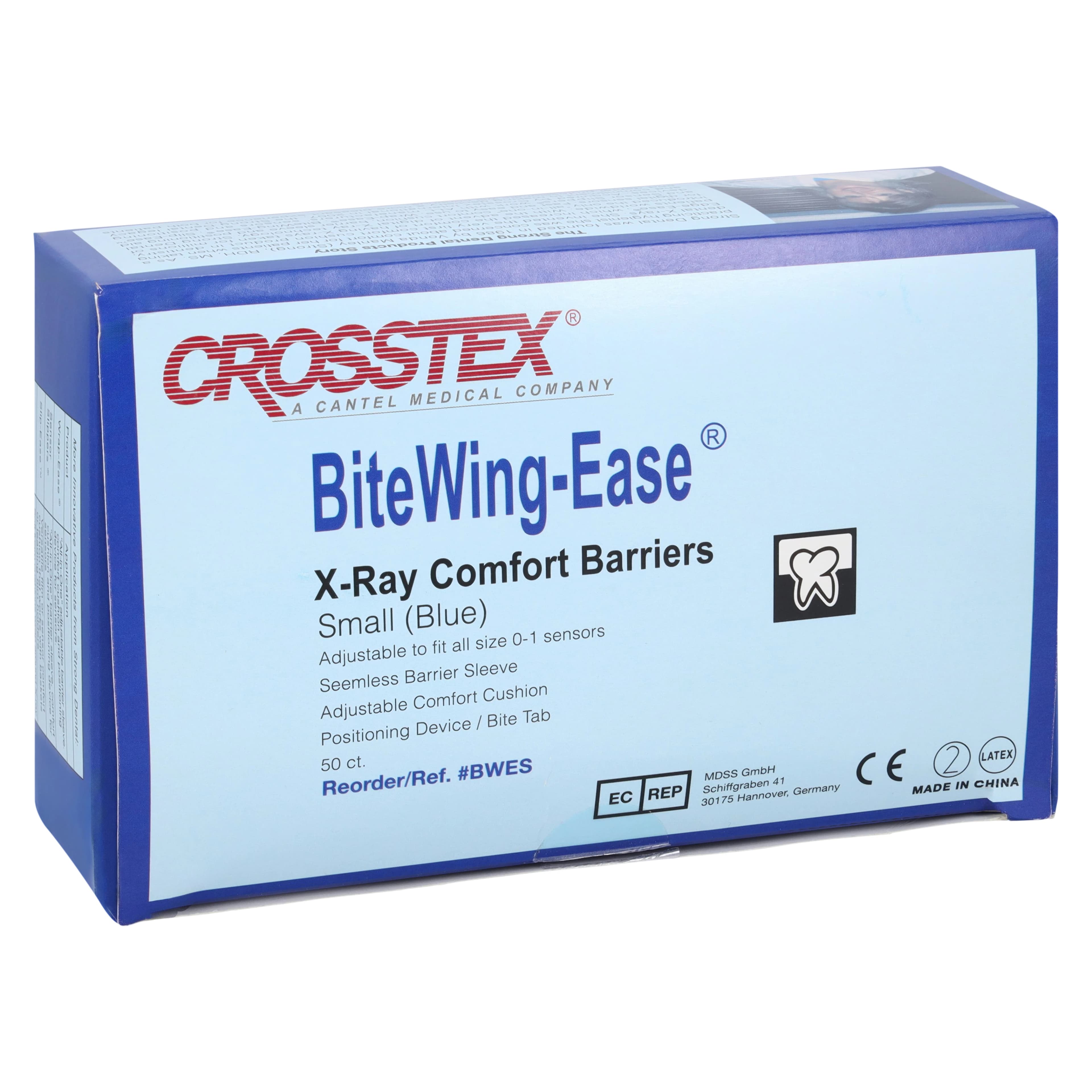 Crosstex BiteWing-Ease Barrier Sleeve, Small, Blue, 50/Bag - Bite Wing-Ease Barrier Sleeves - Image 1