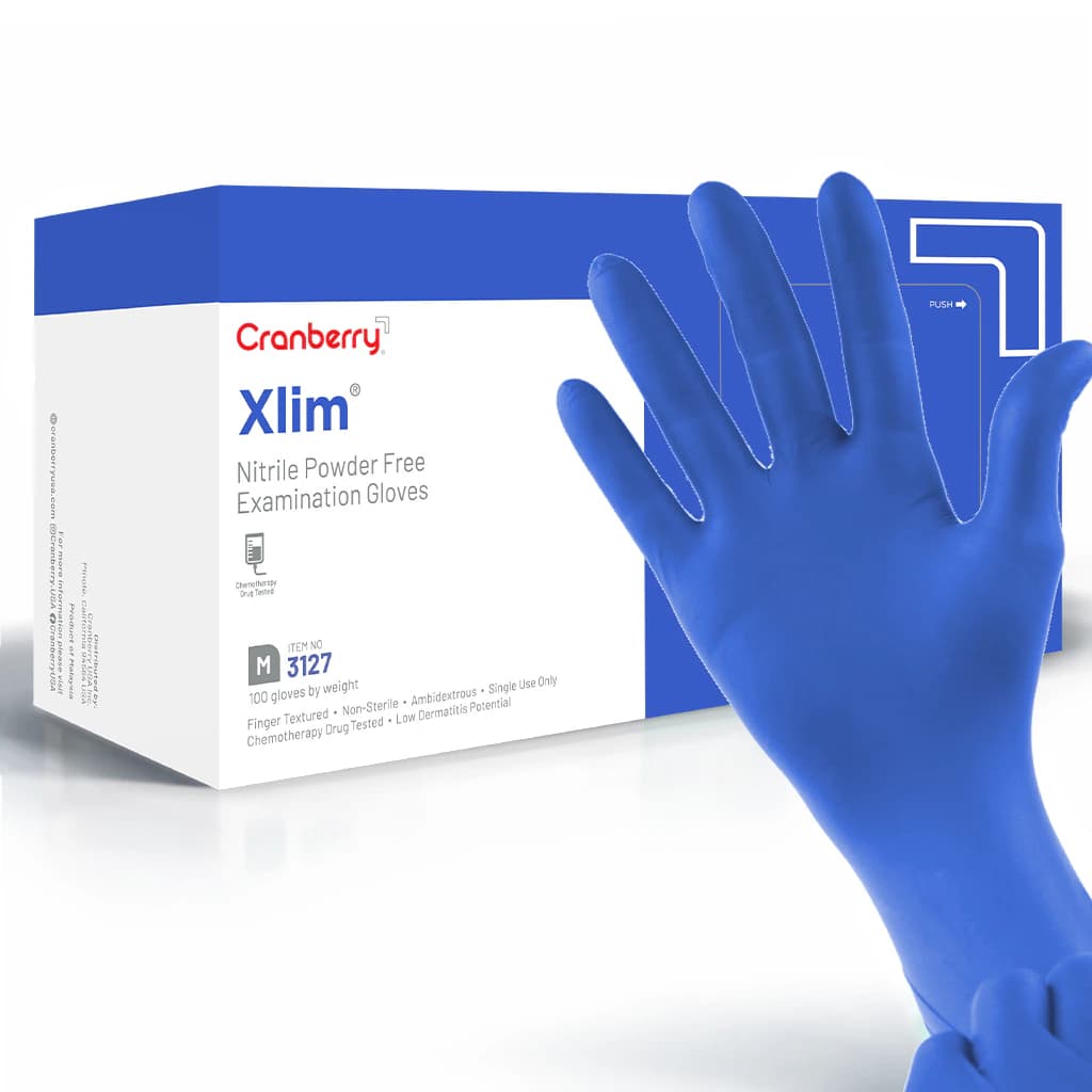 Cranberry Xlim Nitrile Examination Gloves, Powder-Free, Non-Sterile, Extra Small, Blue, 100/Box, CR3125 - Xlim Nitrile Examination Gloves, Powder-Free, Extra Small, 100/Box - Image 1