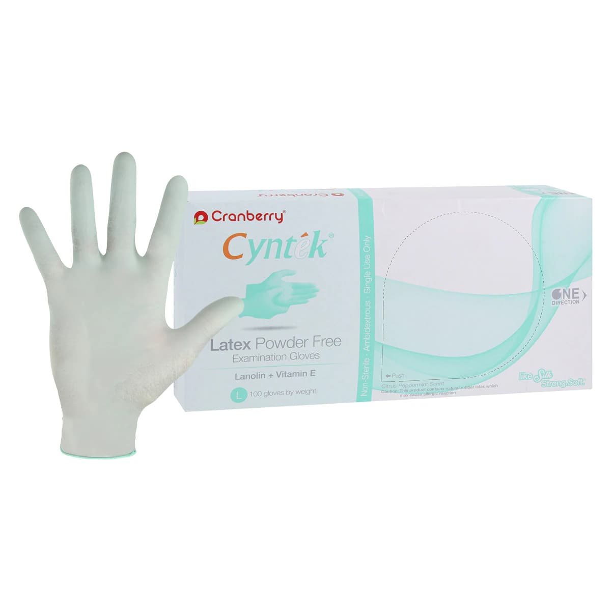 Cranberry Cyntek Powder-Free Latex Exam Gloves, Large, Wintergreen, 100/Box, CR7838 - Cranberry® Cyntek® Powder-Free Latex Exam Gloves, 100/Box - Large - Image 1
