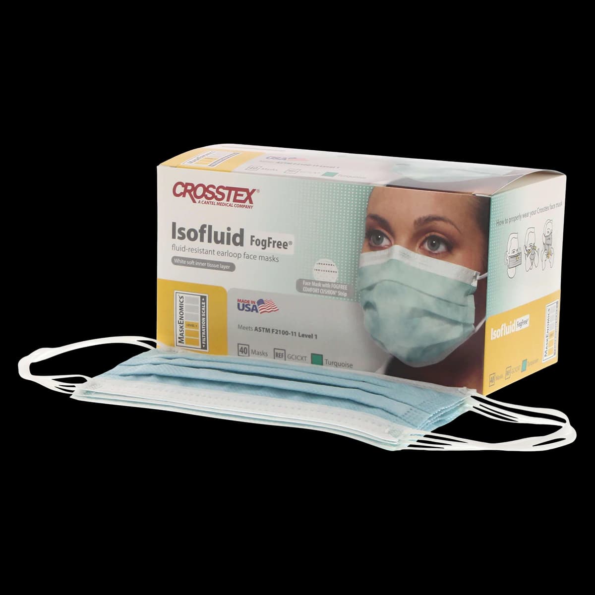 Isofluid FogFree Earloop Surgical Face Mask, ASTM Level 1, Anti-Fog, Turquoise, 40/Box, GCICXT - Isofluid FogFree™ Surgical Face Mask ASTM Level 1 Turquoise Box of 40 - Image 1