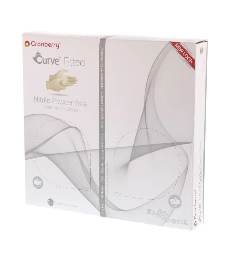 Cranberry Curve Fitted Powder-Free Nitrile Exam Gloves, White, Size 6.5, 100/Box, CR3425 - Curve Nitrile Exam Gloves - Image 1